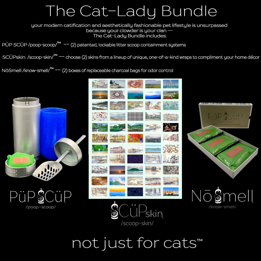 The Cat Lady Bundle - (2) Patented Litter Scoop Holders, Charcoal Bags & Deco-Sleeves