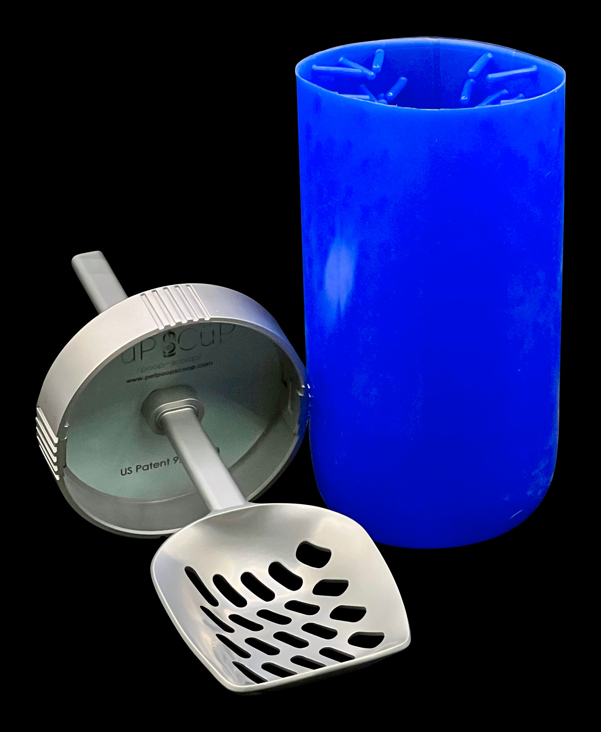 For periodic cleaning of the PÜP SCÜP™ /poop-scoop/ pet litter scoop, , the user removes the inner cylinder from the container, adds water and a cleaning detergent (of the user’s choice) to bring the PÜP SCÜP™ /poop-scoop/ back to a pristine condition.
