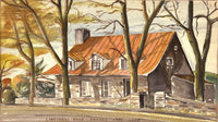 Autumn setting watercolor of a Lakeshore Road property in Montreal as a SCÜPskin™ Deco-Sleeve for the PÜP SCÜP™ litter scoop caddy system.