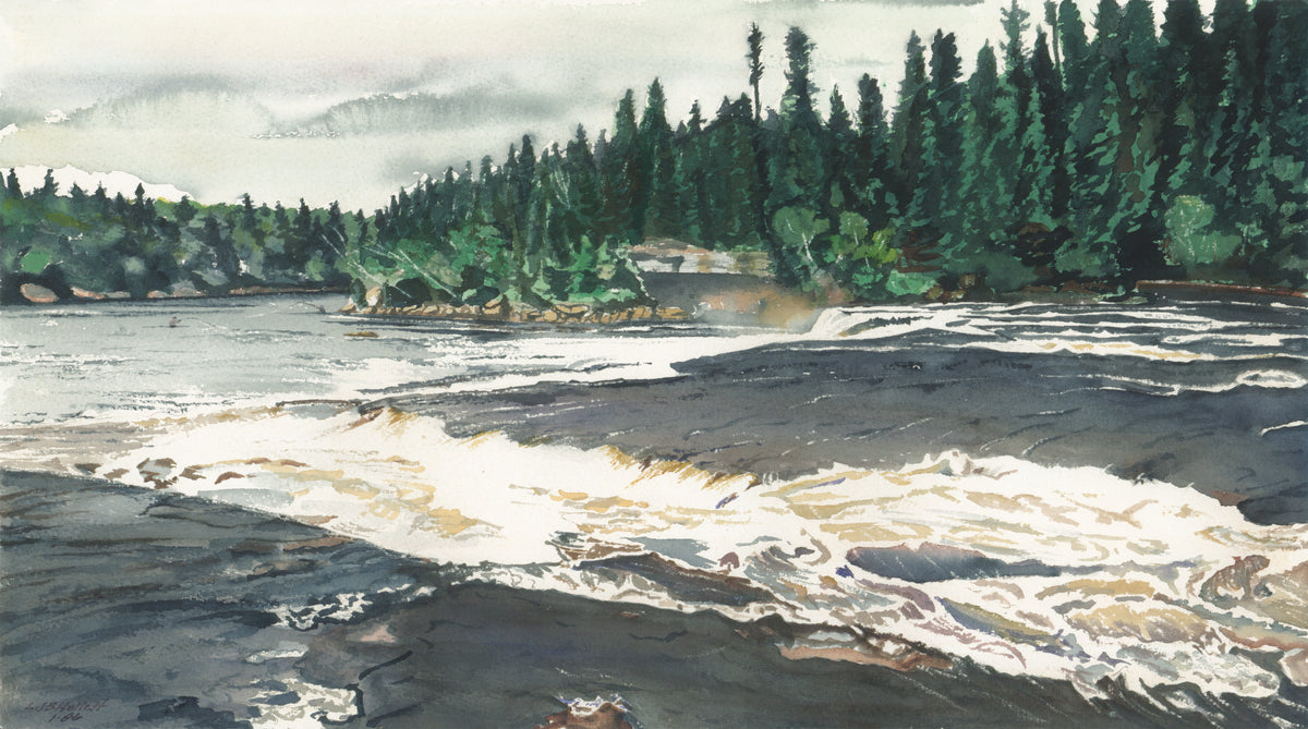 Outdoorsy watercolor of British Columbia river rapids SCÜPskin™ Deco-Sleeve for PÜP SCÜP™ litter scoop container system.