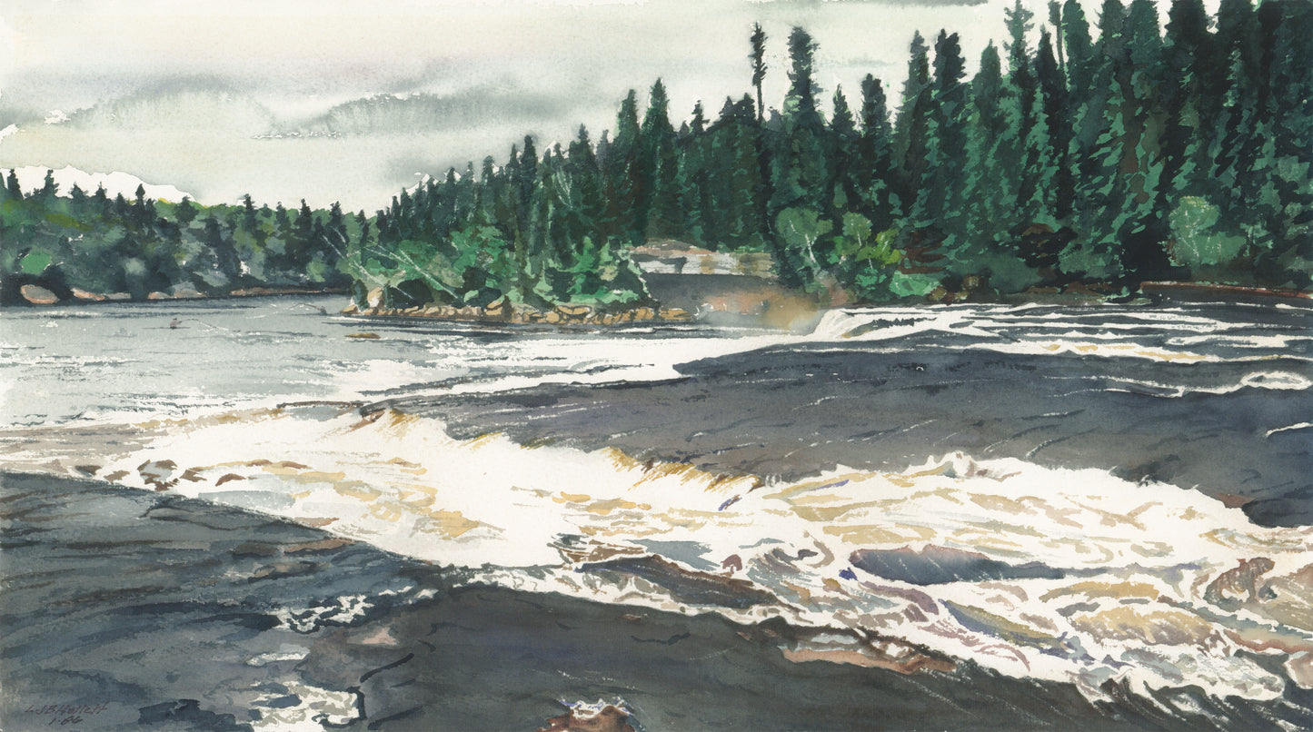 Outdoorsy watercolor of British Columbia river rapids SCÜPskin™ Deco-Sleeve for PÜP SCÜP™ litter scoop container system.