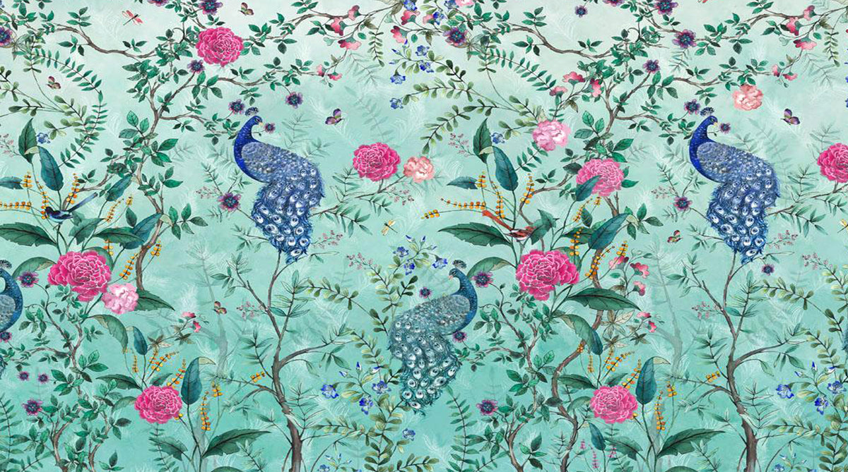 Chic teal-colored floral peacock pattern SCÜPskin™ Deco-Sleeve for the PÜP SCÜP™ litter scoop caddy system.