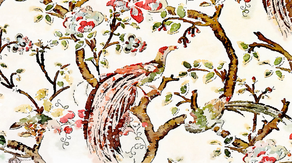 Chinoiserie style inspired peacock bird and tree branches as a SCÜPskin™ Deco-Sleeve for the PÜP SCÜP™ litter scoop caddy.