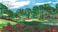 Beautiful watercolor of Hole 16 Rosebud at Augusta National for a SCÜPskin™ Deco-Sleeve on the PÜP SCÜP™ litter scoop canister.