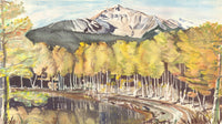 Scenic and colorful watercolor of maple trees and the Rocky Mountains as a SCÜPskin™ Deco-Sleeve for the PÜP SCÜP™ litter scoop holder.