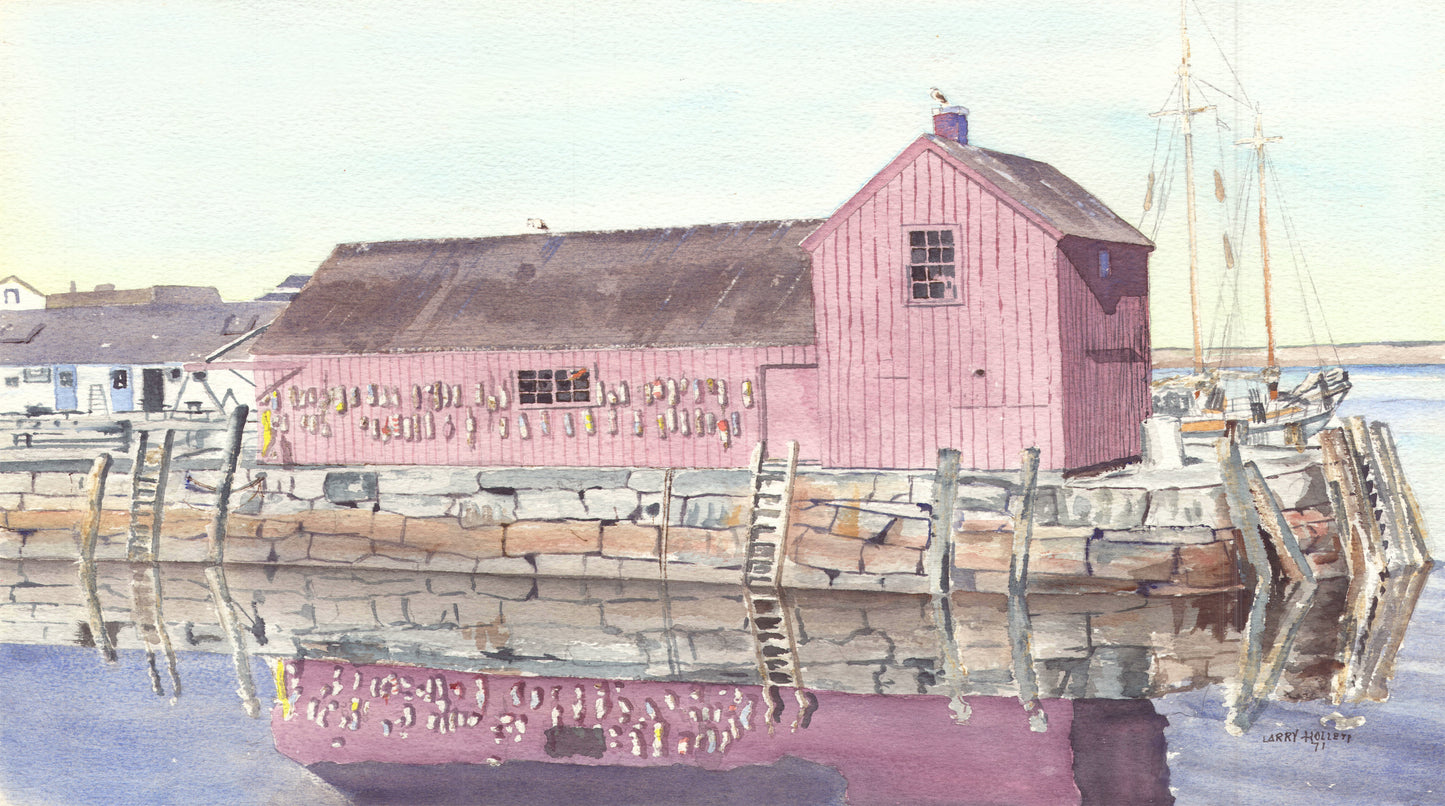 Colorful Nova Scotia fish house situated on a stone bulkhead for a SCÜPskin™ Deco-Sleeve on the PÜP SCÜP™ litter scoop canister.