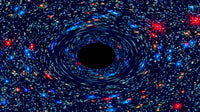 Artistic image depicting a galaxy with bright stars swirling towards an oval black hole as a SCÜPskin™ Deco-Sleeve for the patented PÜP SCÜP™ litter scoop caddy.