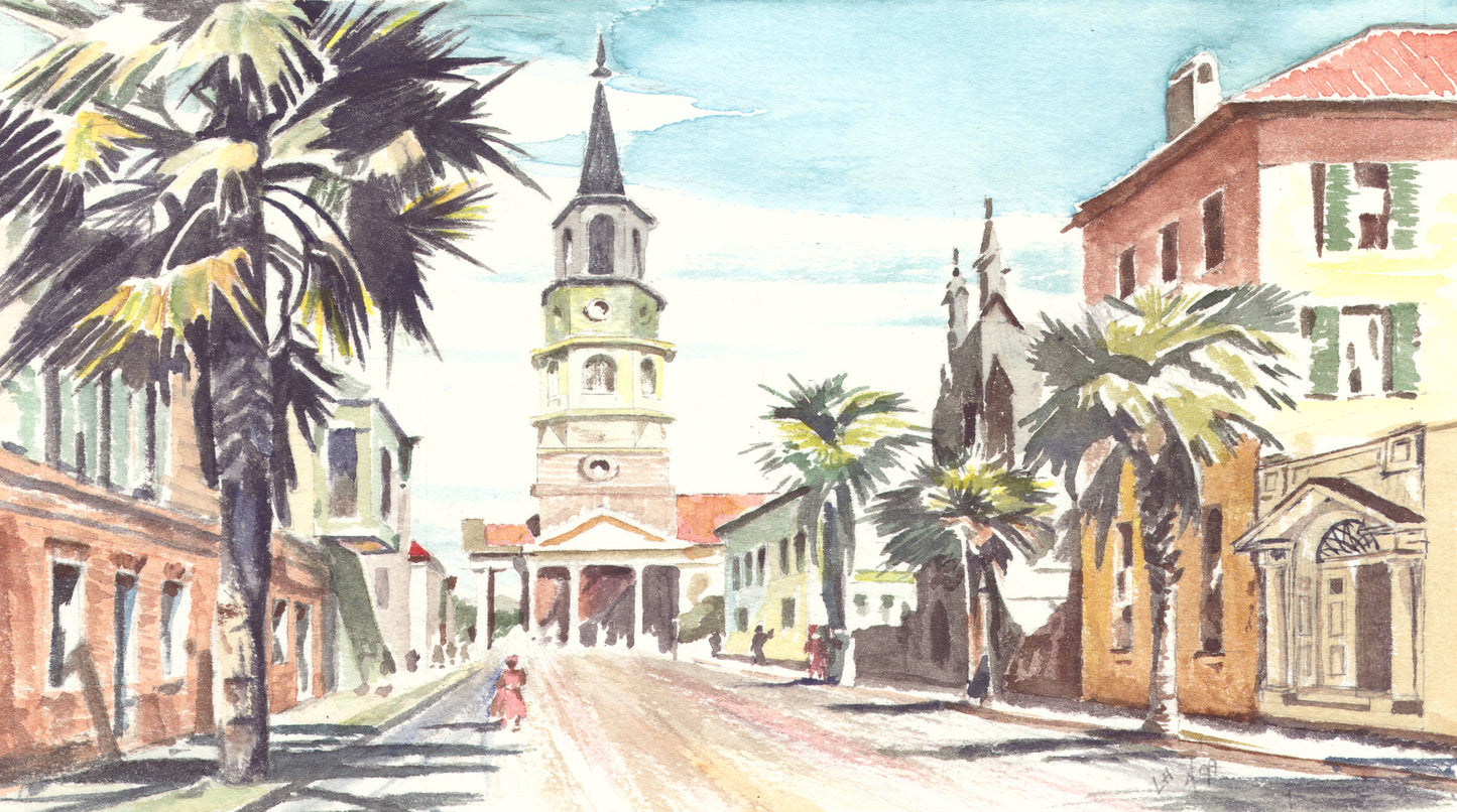 Beautiful watercolor print of Charleston SC as SCÜPskin™ Deco-Sleeve for PÜP SCÜP™ litter scoop container