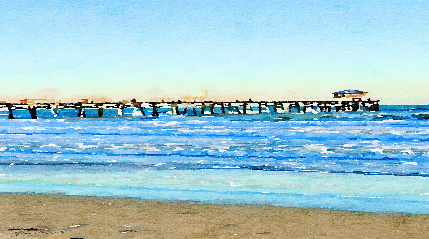 Impressionistic style art of Oceanana Pier at Atlantic Beach, NC as a SCÜPskin™ Deco-Sleeve for the PÜP SCÜP™ litter scoop holder.