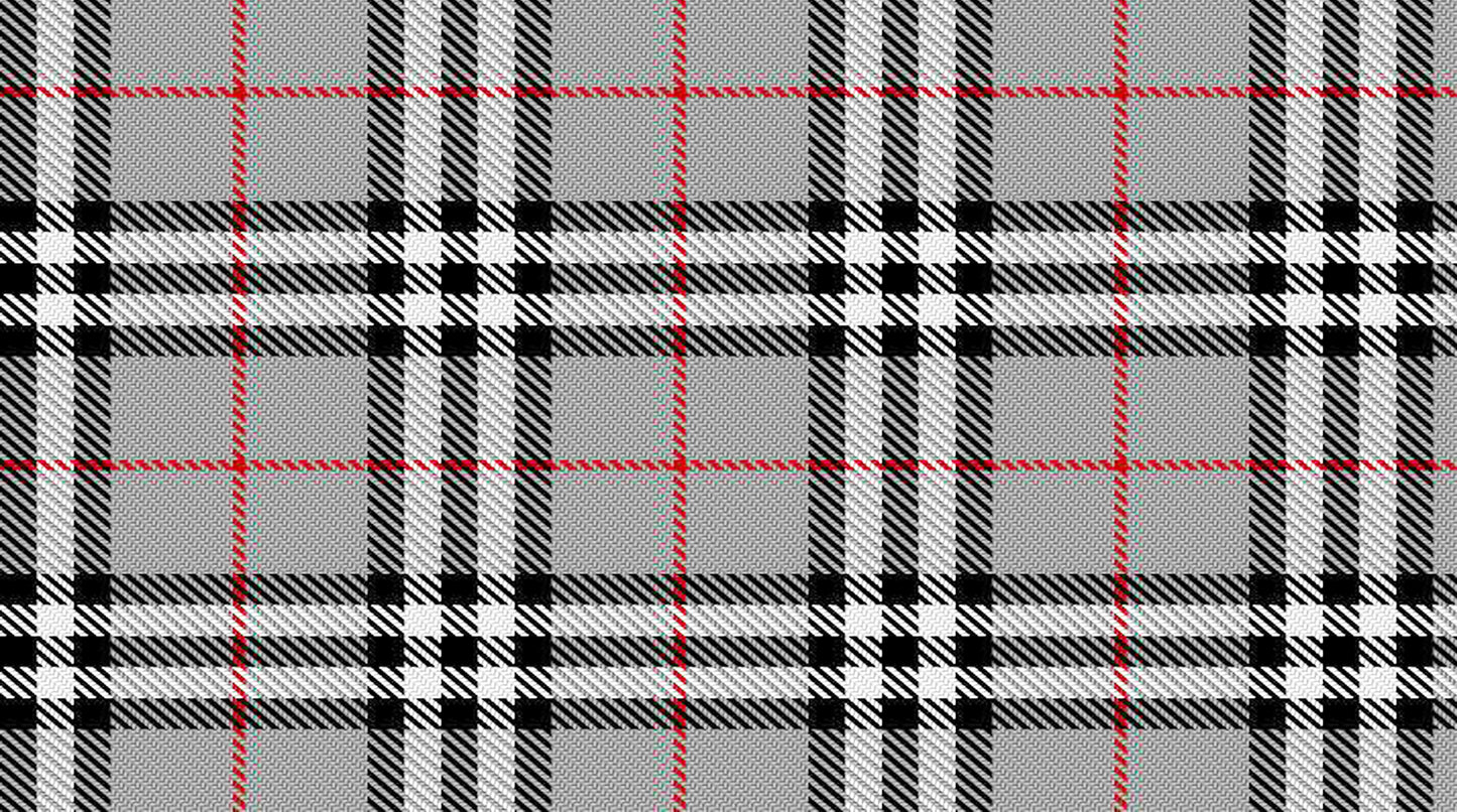 Classic grey, black, white, and red plaid SCÜPskin™ Deco-Sleeve for a stylish, preppy PÜP SCÜP™ pet litter scoop caddy.