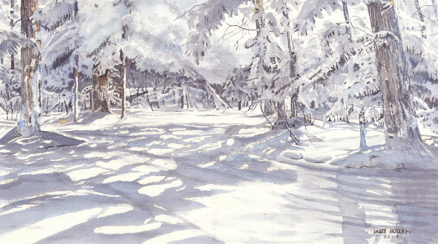 Watercolor of a winter forest scene in Quebec, Canada as a SCÜPskin™ Deco-Sleeve for the patented PÜP SCÜP™ litter scoop caddy.