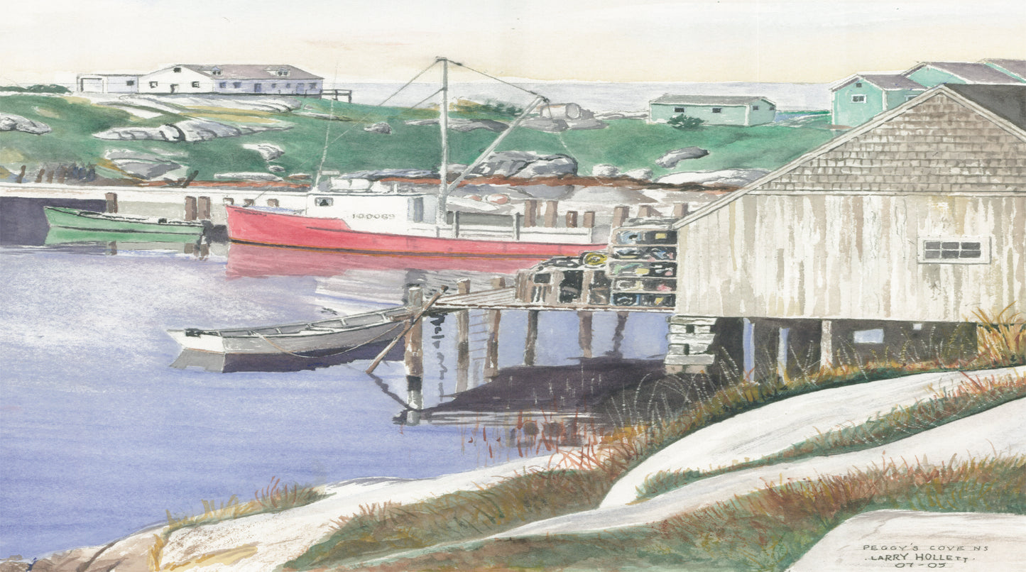 Historic Peggy's Cove, Nova Scotia watercolor scene as a SCÜPskin™ Deco-Sleeve for the patented PÜP SCÜP™ litter scoop caddy.